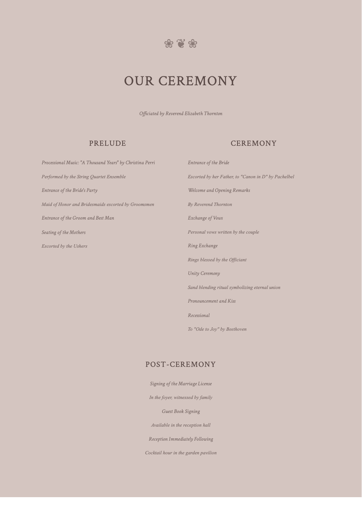 Elegant wedding ceremony program with floral header and arched design_variant_2